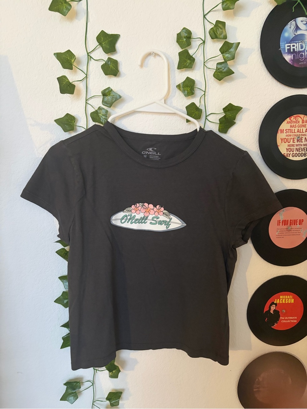 O'Neill Black Crop Tee with Floral Surf Logo